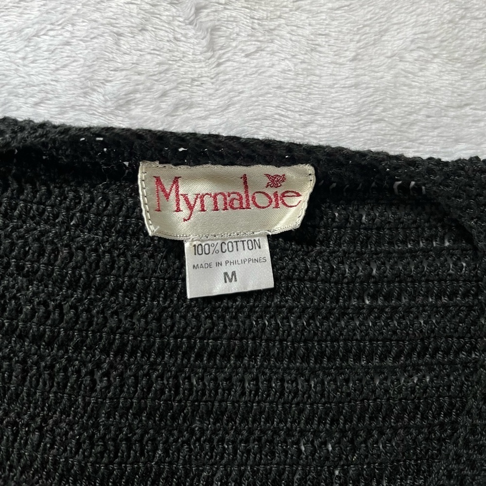 Vintage Black Crochet Knit Button-Up Top Women’s Size M Cotton Layering Piece - Picture 8 of 11